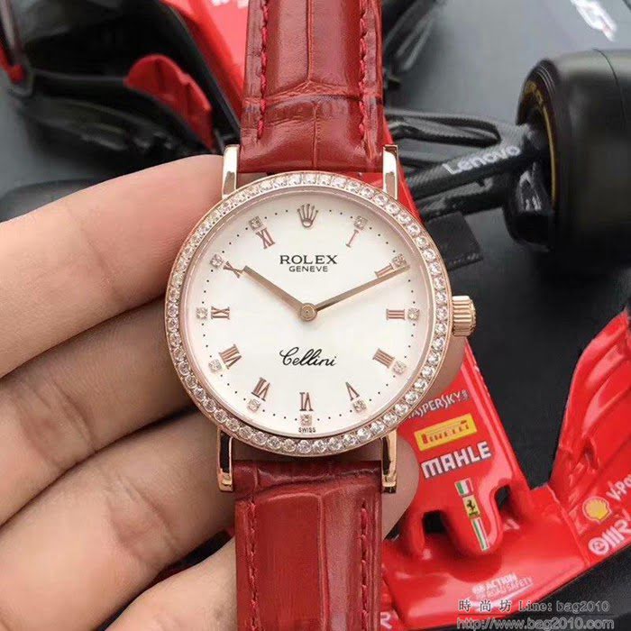 ROLEX勞力士 切利尼女款 全自動機械 藍寶仿刮鏡面 小牛皮錶帶 深度防水 女士腕表  wssb4213
